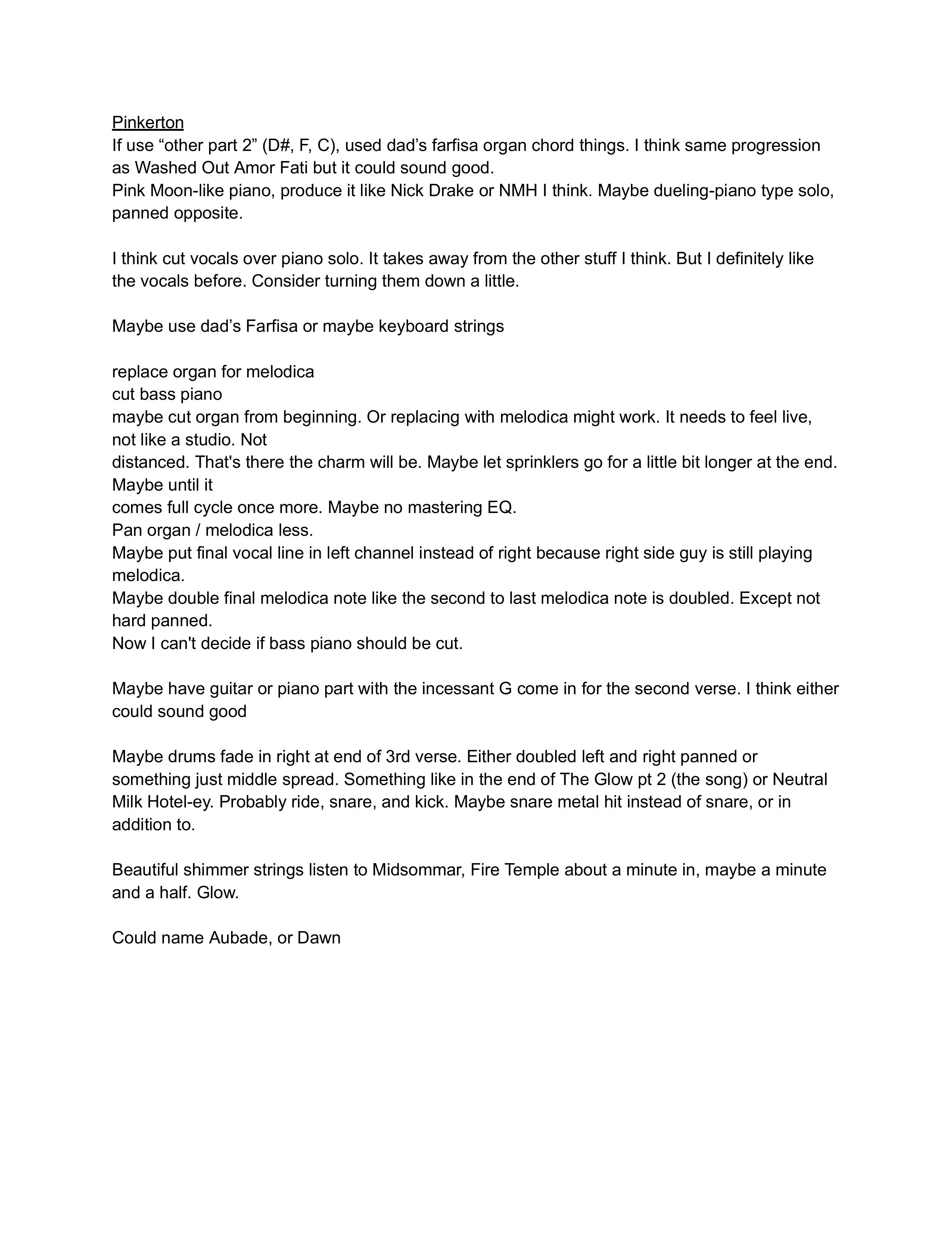 Pinkerton Compositional Notes